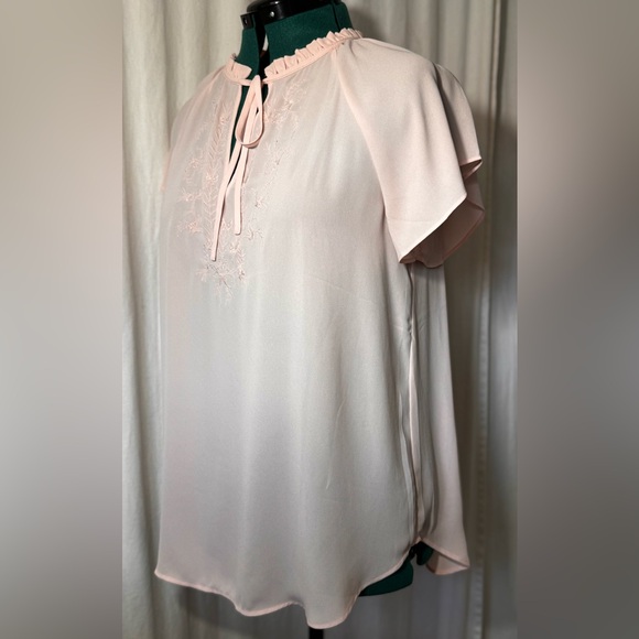 Ann Taylor Loft Tie Neck Blouse in Blush Ballet Pink Women's Size L - Picture 3 of 12